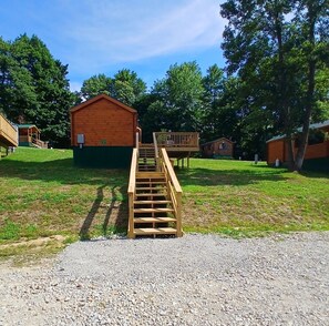 Stairs & parking area (around the back of the cabin)