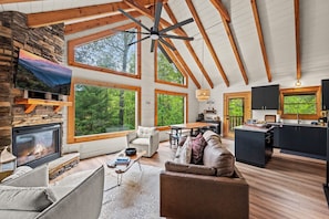 Large open living, kitchen and dining rooms!
