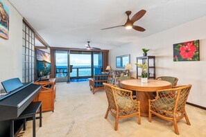 Dining area with ocen views