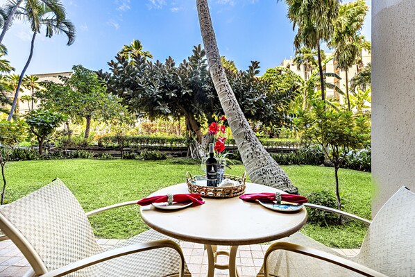 Lush garden views from your private lanai