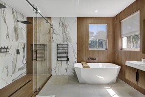 Bathroom #1 - master bedroom's bathroom, with two shower heads.