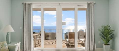 Living Area with Ocean Views, Sleeper Sofa, Flat Screen TV and Private Balcony Access