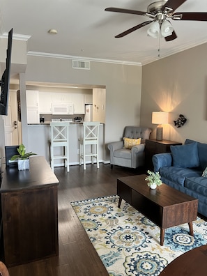 Living area with 55" smart TV