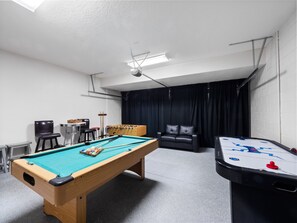 Incredible Game Room with Air Hockey, Pool Table, Foosball and More!