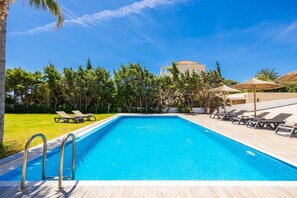 Private pool, terrace, and garden with sea views
