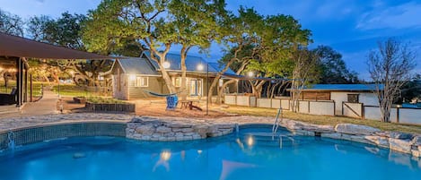 Resort style Hill Country Heated Pool awaits you for outdoor entertainment. (Poolside decking to be complete by Jan for Outdoor Dining and/or family dinners/rehearsals (Furnish delivery may change, ask host)