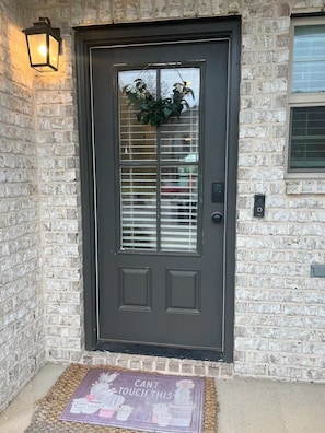 Front door with smart lock. You’ll receive a code a few hours before check in!