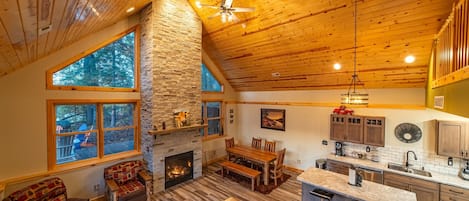 Vaulted 20-ft ceilings with majestic views of the lake