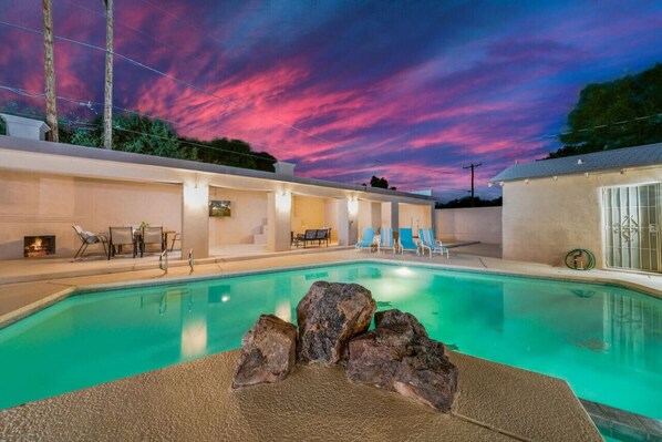 Backyard with beautiful pool and hot tub (both heated for an additional fee)