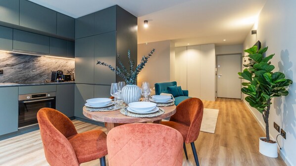 Gather around the table in this stylish dining space, that can accommodate up to four people #modern #comfort