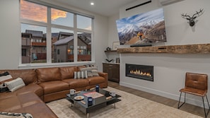 Modern great room with fireplace
