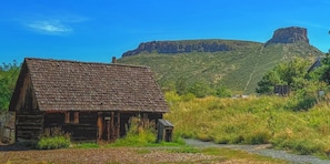 Golden History Park along Clear Creek Trail (background Castle Rock butte)