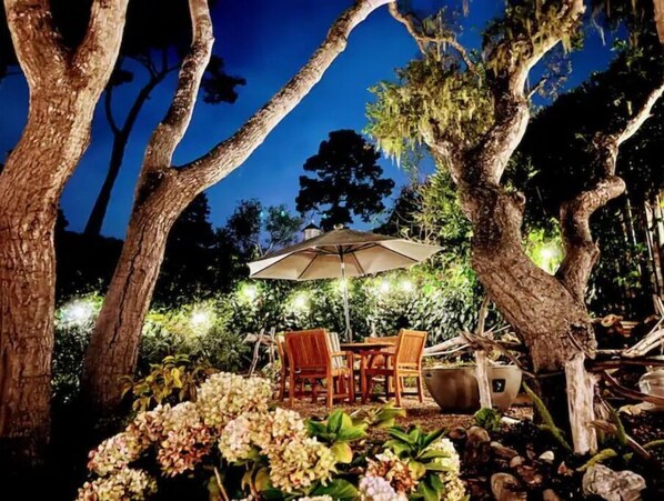 Beautiful back patio at night
