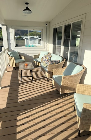 Covered deck overlooking the lake
