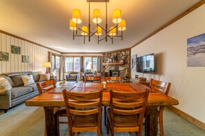 Dining area is open to living room and kitchen.