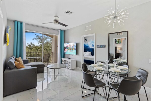 A refreshing ambiance in the living area space, have the option to open up the sliding glass doors and have a breath of fresh air