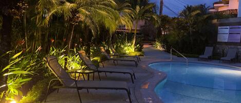 Pool area at night