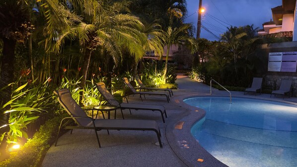Pool area at night