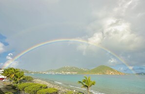 Beautiful rainbow view from the balcony.