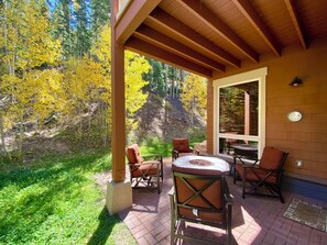 Comfortable back patio with a fire pit! #summer