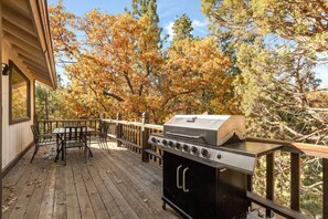Outdoor space with outdoor seating and gas propane BBQ.