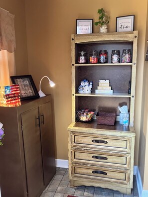 Welcome to your Home Away from Home. 
Enjoy some snacks as you come and go.