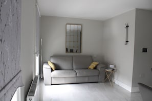 Living area with double sofa bed
