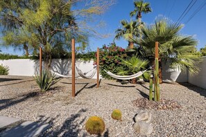 Three outside hammocks perfect for lounging under the Palm Springs desert skies and sunsets.