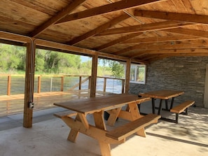Covered Patio with Picnic Tables