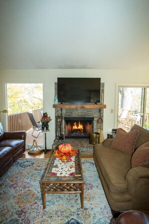 Enjoy a cozy fireplace on a cold day while watching all your favorite sports.