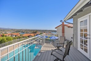 Balcony off master with view of pool, Lake Mission Viejo and mountains