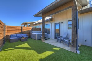 Relax in the backyard oasis.