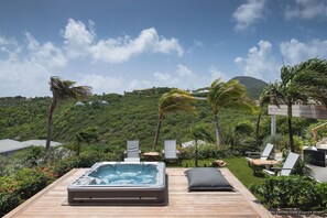 Heated jacuzzi located on the lower level. 
