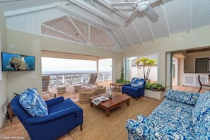 Ceiling fan, HD-TV with Dish Network, sound system.