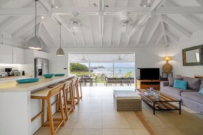 Ceiling fan, HD-TV, Dish Network, Apple TV.