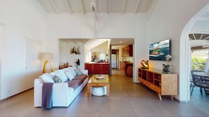 Grand séjour ouvert sur la terrasse, HD-TV, Dish Network, Apple TV.