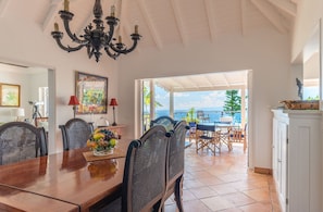 Fully equipped. Electric oven, gas stove, microwave, refrigerator, mixer, centrifuge, freezer, dishwasher, Nespresso machine, blender, kettle, toaster, breakfast bar. Large indoor dining table for 6 guests. Outdoor dining table on the covered terrace.