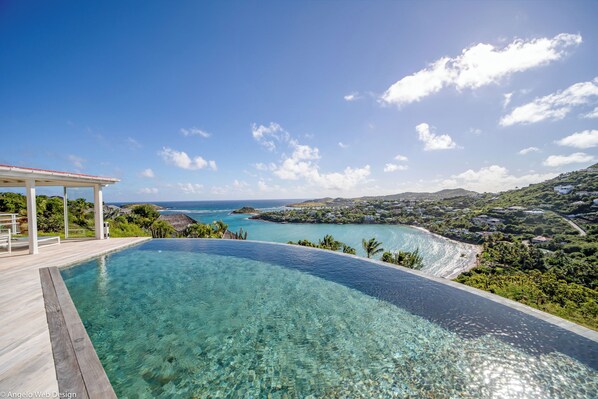 Heated pool 9 x 4 m, expansive terrace with sun loungers, gas barbecue.