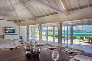 Fully equipped and air-conditioned, electric oven, gas stove, microwave, refrigerator, freezer, ice machine, dishwasher, filter coffee maker, Nespresso machine, blender, electric kettle, electric juicer, toaster, pantry specially for a private chef, secon