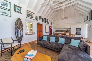 HD-TV, Canal Satellite, Dish Network and Apple TV, sound system, fans.