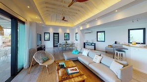Air-conditioned living room with HD-TV, French satellite, Apple TV.