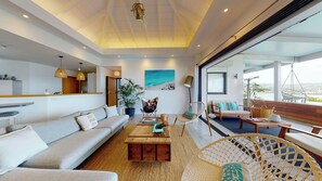 Air-conditioned living room with HD-TV, French satellite, Apple TV.