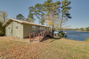 Cabin Exterior | Large Covered Dock | Paddle Boards Provided | Deck | Fire Pit