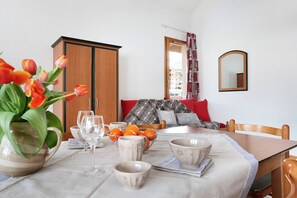 Enjoy a tasty meal at the dining table.