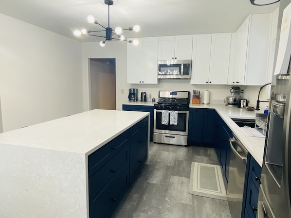 Newly remodeled kitchen, fully stocked with all your cooking needs. 