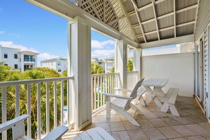 Enjoy pool views from the balcony.