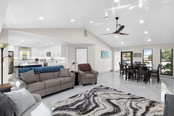 Expansive living room with vaulted ceilings and open floorpan
