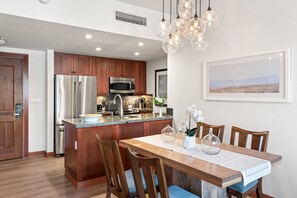 The full kitchen makes it easy to dine in during your stay or just a quick step outside of the building and you can enjoy dining out!