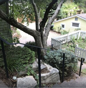 View from the front porch to the garden below