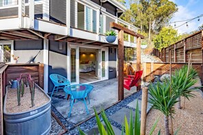 Private patio. French doors looking into AirBnB